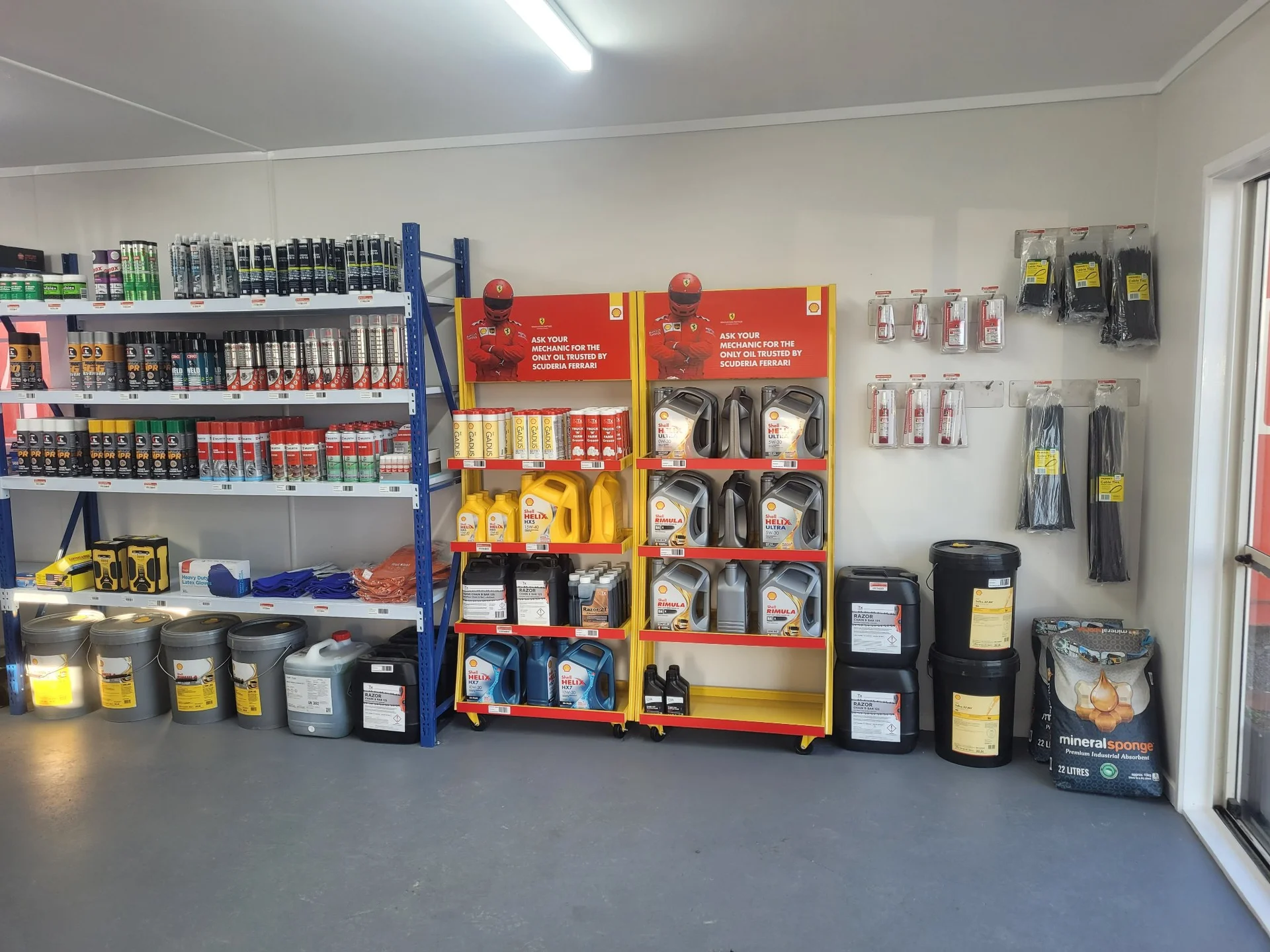 The AMC Engineering Ltd trade shop in Waipukurau, stocked with oils, sprays, sealants and cable ties